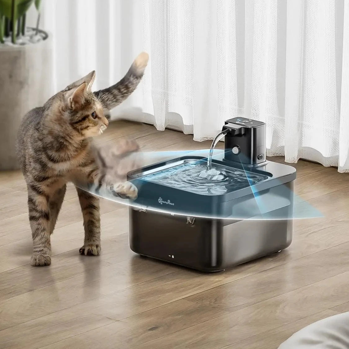 Automatic Black Stainless Steel Wireless Cat Water Fountain Australia Furrniture